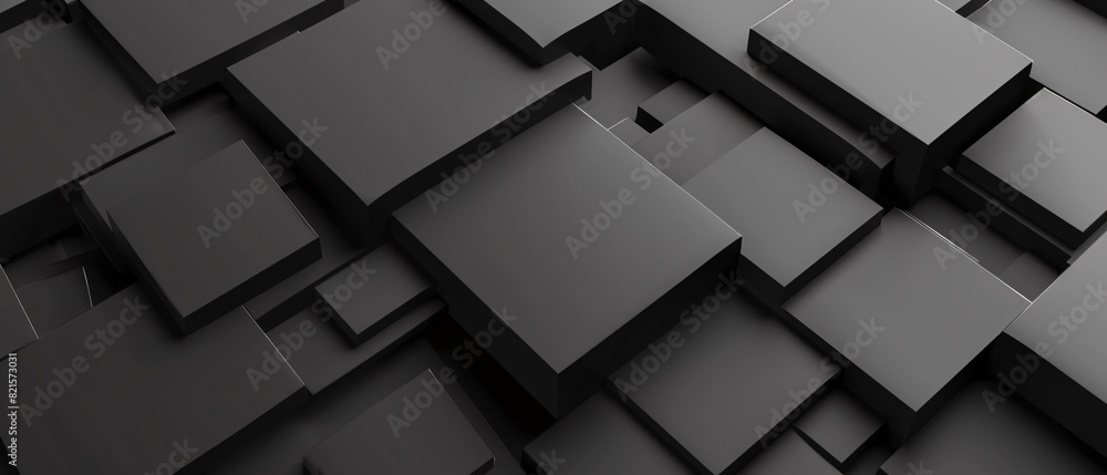 Poster abstract black 3d square blocks background. black cubes abstract background. random mosaic shapes. g