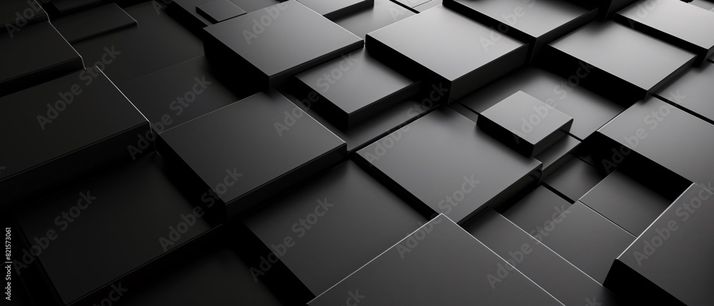 Poster abstract black 3d square blocks background. black cubes abstract background. random mosaic shapes. g