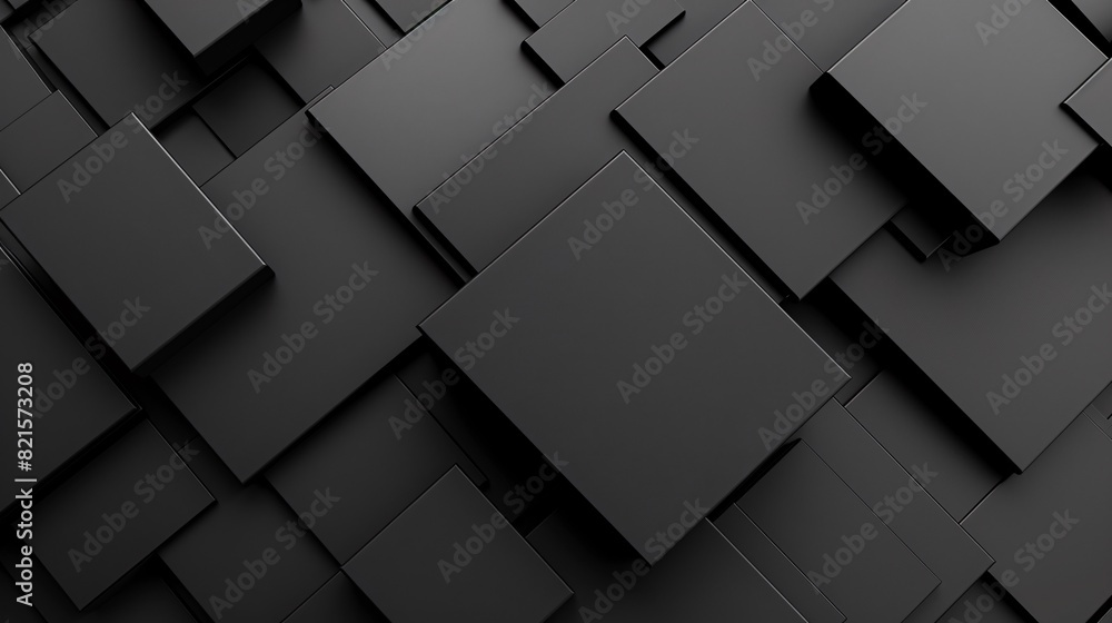 Poster abstract black 3d square blocks background. black cubes abstract background. random mosaic shapes. g