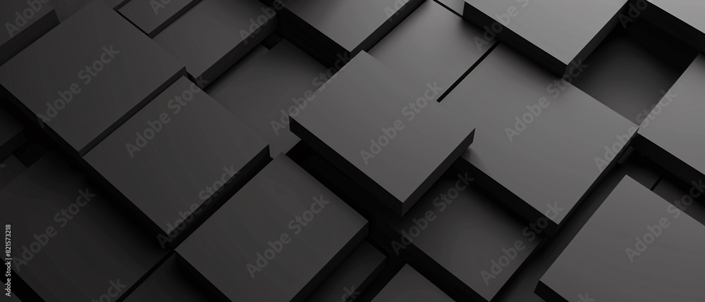 Poster abstract black 3d square blocks background. black cubes abstract background. random mosaic shapes. g