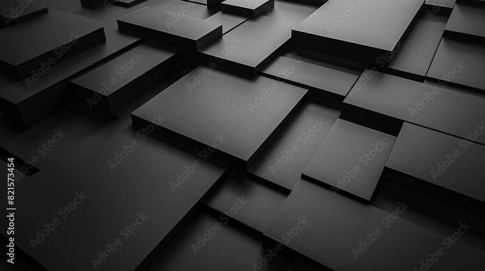 Poster abstract black 3d square blocks background. black cubes abstract background. random mosaic shapes. g