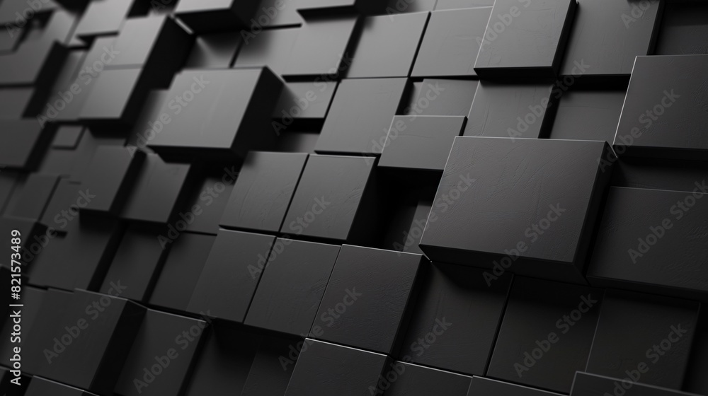 Poster abstract black 3d square blocks background. black cubes abstract background. random mosaic shapes. g