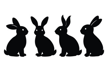 Set of Black Rabbit Silhouette Vector on a white background