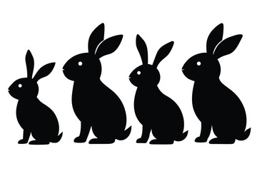 Set of Black Rabbit Silhouette Vector on a white background