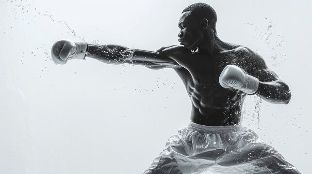 Reverse Silhouette of a kickboxer mid-kick on a white background