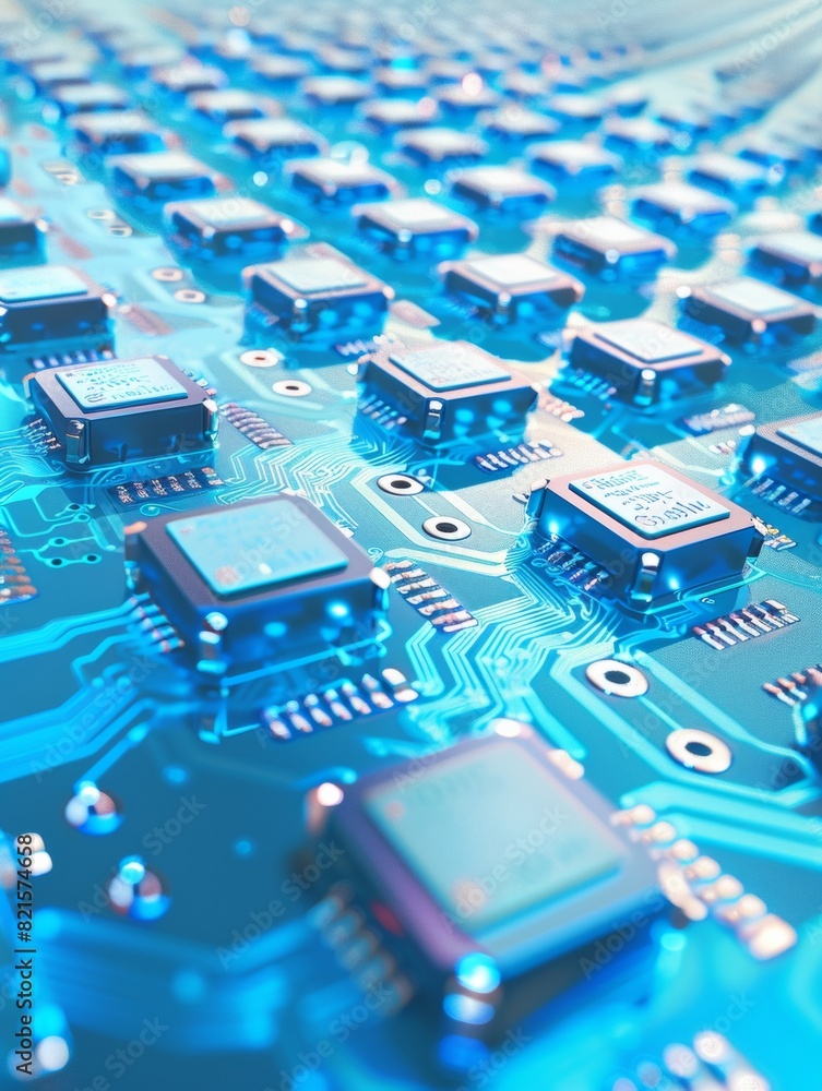 Poster bright and contemporary display of blue circuit boards on a white background, highlighting simplicit