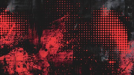 abstract pop art grunge black background design with red halftone brush texture