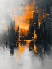 Obraz premium An abstract cityscape with gold, black, and white colors.