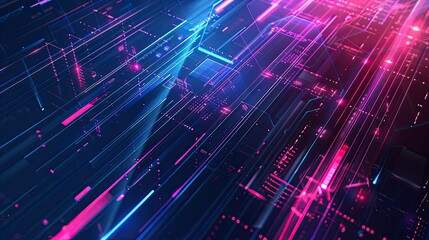 Obraz premium 3D blue pink techno abstract background overlap layer on dark space
