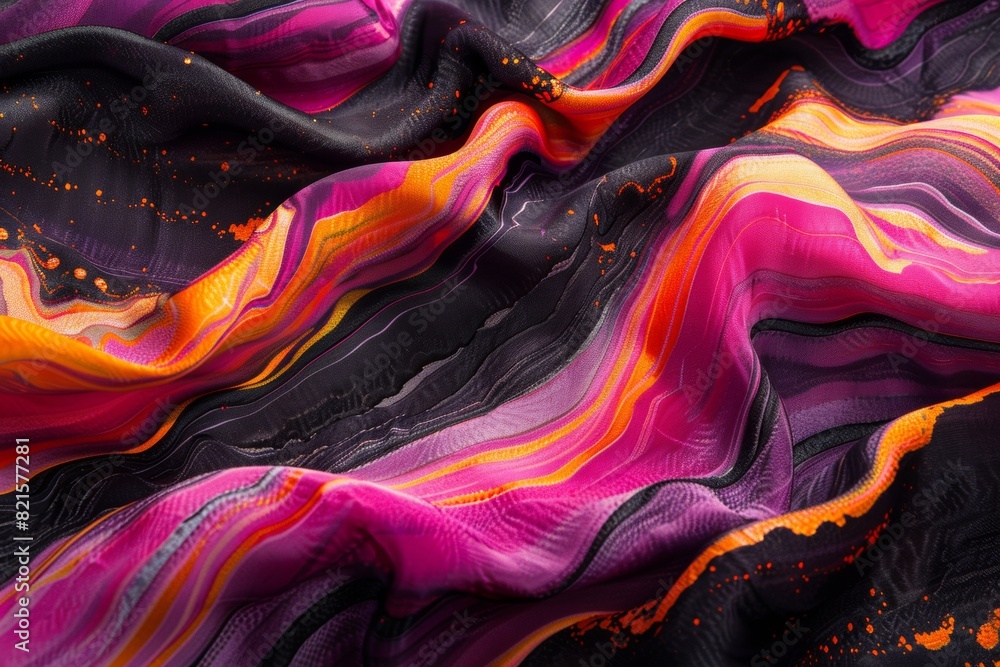 Poster Vivid Melting Patterns on Fabric—Close-Up of Colorful, Fluid Design in Textile Artwork Capturing Intricate Details