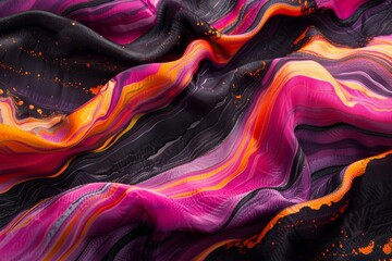 Obraz premium Vivid Melting Patterns on Fabric—Close-Up of Colorful, Fluid Design in Textile Artwork Capturing Intricate Details