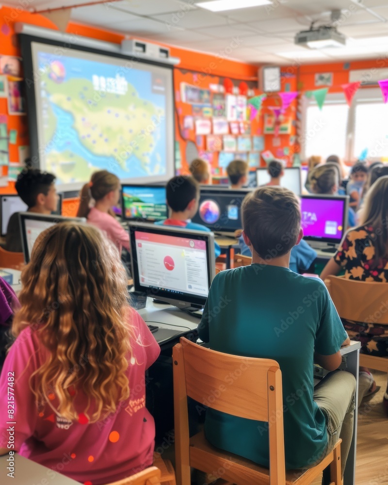 Aufkleber Dynamic Coding Session in a Vibrant Classroom with Diverse Students Engaged in Learning Software Development on Modern Computers During International Informatics Day