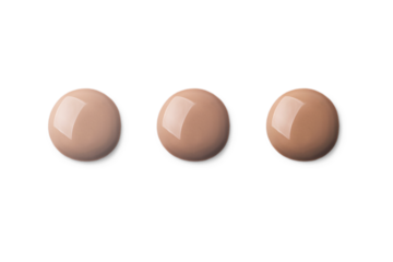 3 Three foundation shade swatches, round shape. Make up smear swatch foundation smudge texture isolated on a white or transparent background