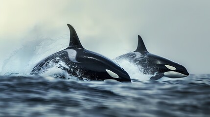 Fototapeta premium Two orcas breaching the water surface