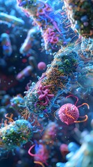 Obraz premium Thriving Microbial Habitat A Captivating HighMagnification Perspective in Cinematic TimeLapse