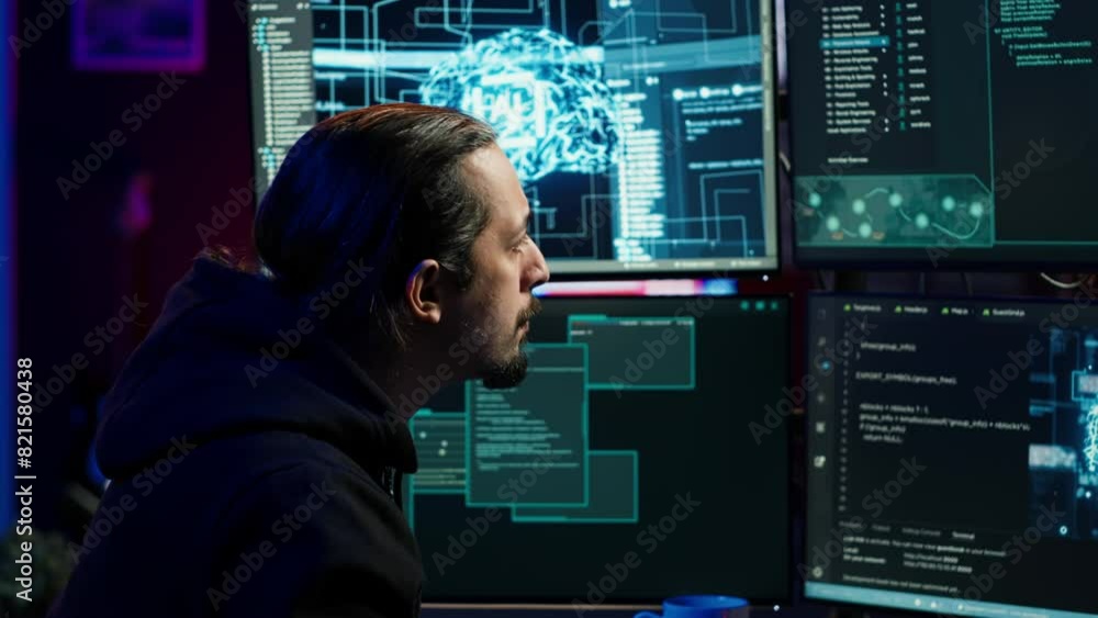 Poster hacker using artificial intelligence technology to write spyware software able to gather information