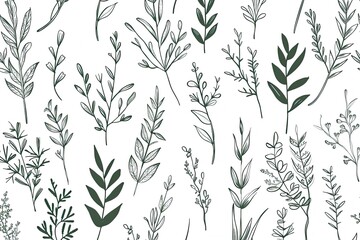 Clean design featuring botanical line illustrations - summer garden motif. 