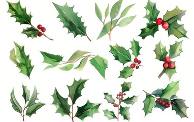 Fototapeta premium Holly watercolor seamless pattern