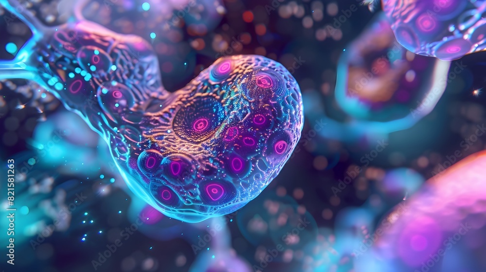 Poster captivating macro view of microscopic lifeform s vibrant and dynamic cellular structures