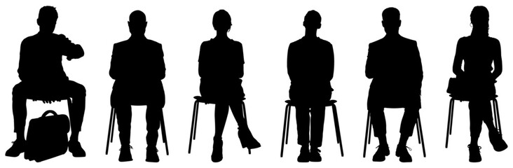 Business peiple sitting on conference or other meeting silhouette. Students sitting on the chairs vector illustration