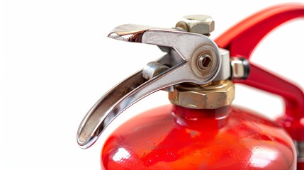 Fire extinguisher in a close-up shot, isolated white background with professional studio lighting, ideal for advertising and safety promotions