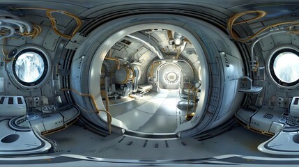 immersive 360degree panoramic view inside a futuristic spacecraft hdri rendering