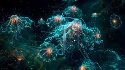 Luminescent Microorganisms A Surreal Journey into the Intricate Patterns of DeepSea Life