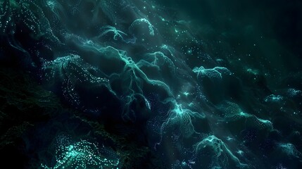Fototapeta premium Bioluminescent Marine Microorganisms A Captivating Dance of Luminescent Patterns in the Depths