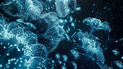 Obraz premium Bioluminescent Microorganisms Mesmerizing Deep Ocean Marine Life with Ethereal Glow