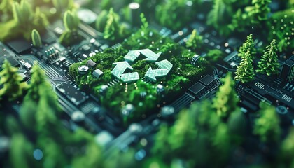 Design immersive visuals for green marketing strategies, emphasizing circular economy principles, recycling, innovative ecotech