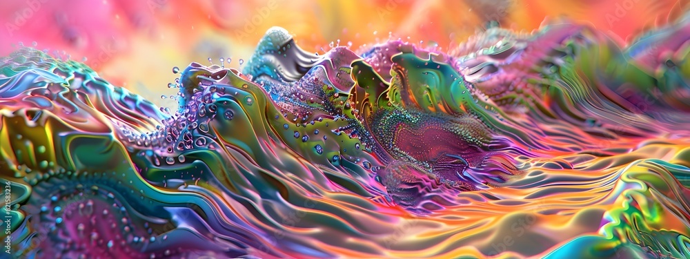 Aufkleber d rendering of a captivating abstract landscape inspired by microscopic ecosystems