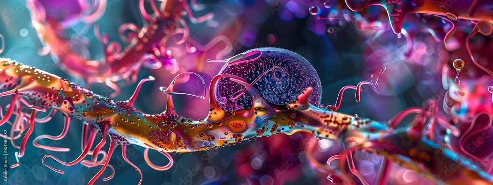 Poster intimate macro universe of delicate microorganisms in a serene laboratory environment