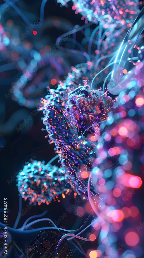 Poster captivating d rendered microcosm a neonlit laboratory of alienlike microbes and cellular patterns