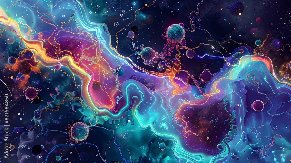 Aufkleber vibrant abstract microbial ecosystem an underwater oasis of interconnected cellular structures in a
