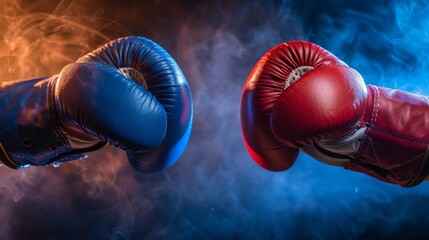 Close-up of two boxing gloves touching before a duel, intense fighting concept, detailed texture and tension captured, isolated background