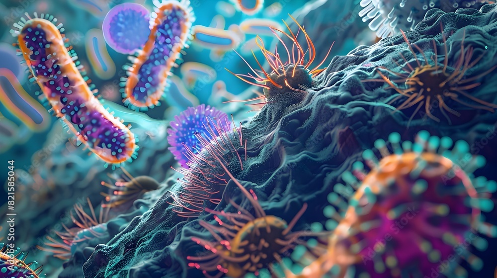 Poster unveiling the hidden complexity a striking microscopic perspective of the microbial world