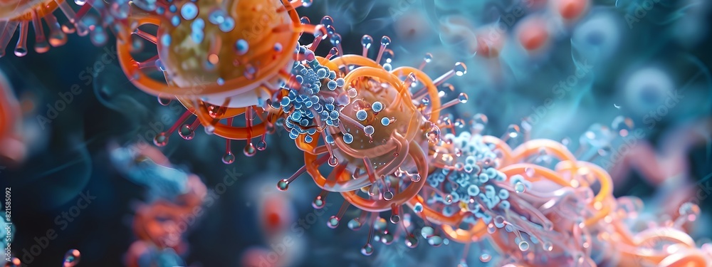 Poster dynamic microscopic realm a vibrant d rendered journey into the intricate structures of