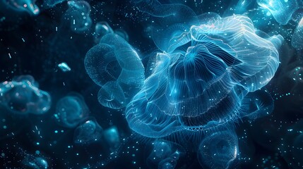 Obraz premium Bioluminescent Microorganisms A Dreamlike of an Alternate Cyberpunkinspired Universe