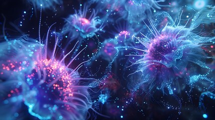 Fototapeta premium Bioluminescent Microorganisms A Dreamlike Journey into a Radiant Otherworldly Realm