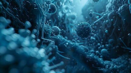 Naklejka premium Cinematic of a Hidden Microbiological Realm in Film Noir Style