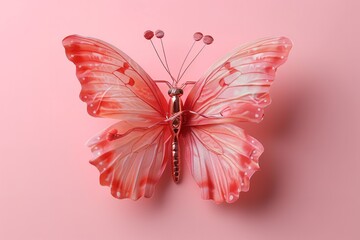 Featuring a pink butterfly on a pink paper backdrop, there is room for text and artwork, Generative AI.