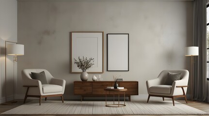 Living room interior have armchair and decor accessories with white color wall- 3D rendering