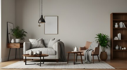 Living room interior have armchair and decor accessories with white color wall- 3D rendering