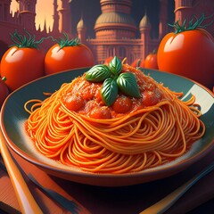 A mouthwatering and luxurious tomato spaghetti dish featuring perfectly cooked spaghetti