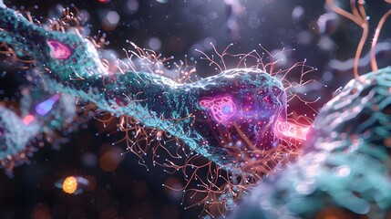 Vibrant SingleCell Lifeform Pulsating with Chromatic Activity in a Surreal Microscopic Encounter