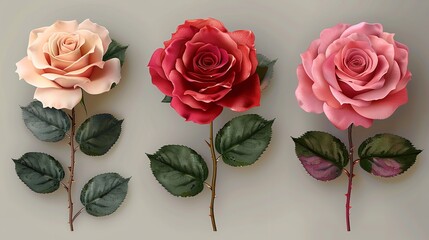 An assortment of exquisite pink, red, and cream rose stalks with leaves and a translucent backdrop cutout that could be customised with any text, Generative AI.