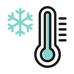 Cold temperature icon vector. thermometer with snowflake icon.