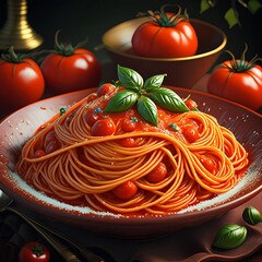 A mouthwatering and luxurious tomato spaghetti dish featuring perfectly cooked spaghetti