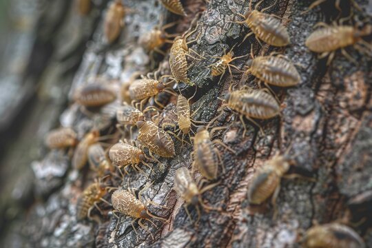 Bark louse on tree bark