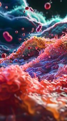 Thriving Bacterial Ecosystem in a D Illustrated Cinematic Laboratory Setting